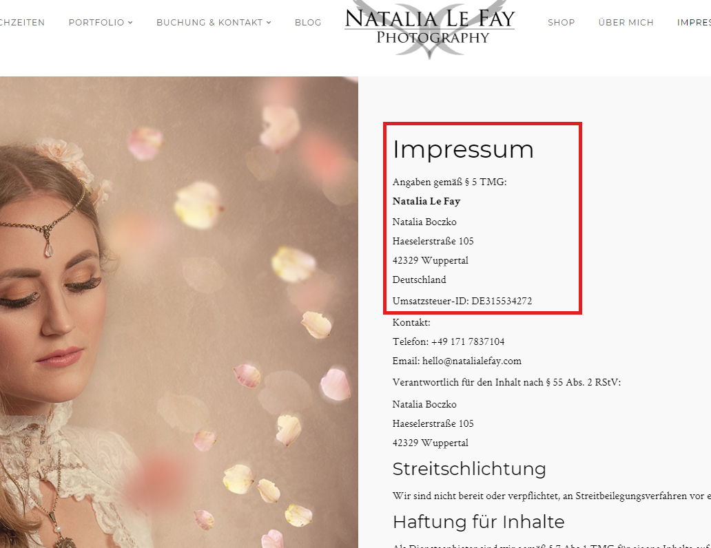 Impressum auf der Homepage